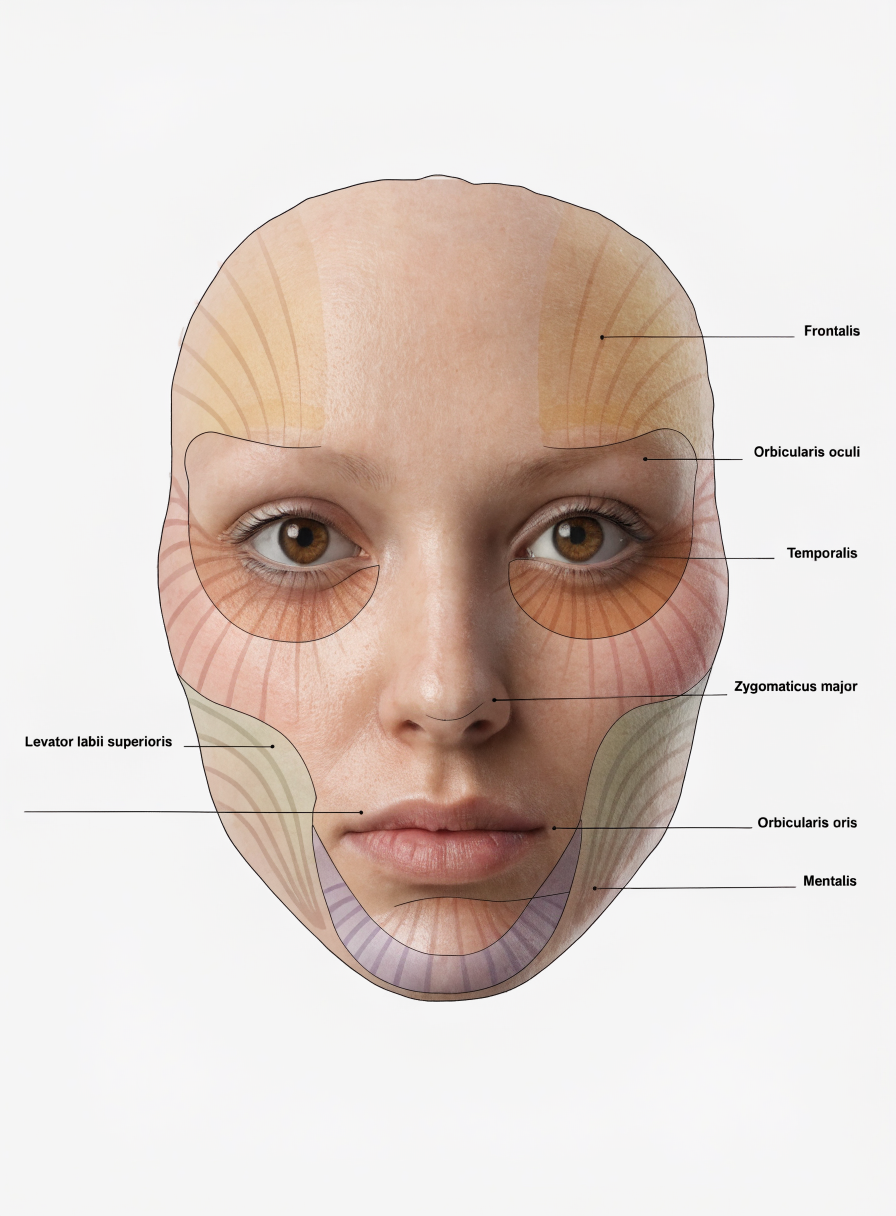 Facial anatomy clinical reference — AI-generated medical illustration