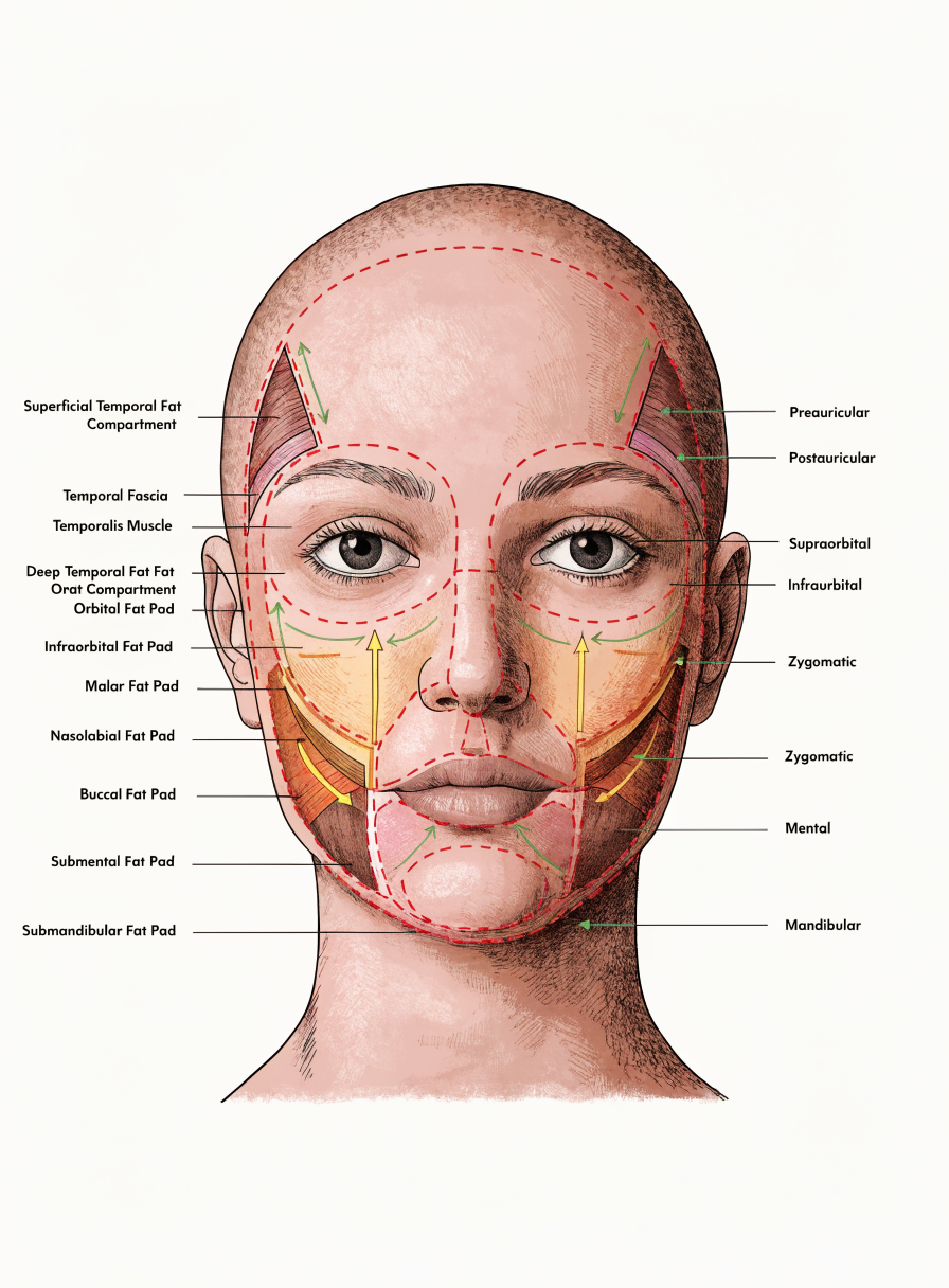 Facial fat compartments — clinical anatomy reference